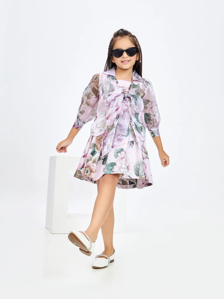 Girls Floral Print Skirt, Top & Jacket
